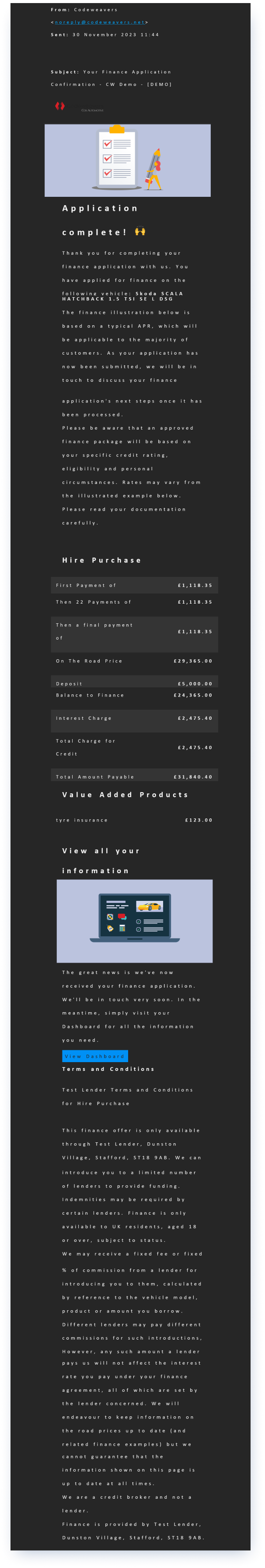 finance application completed in checkout.png