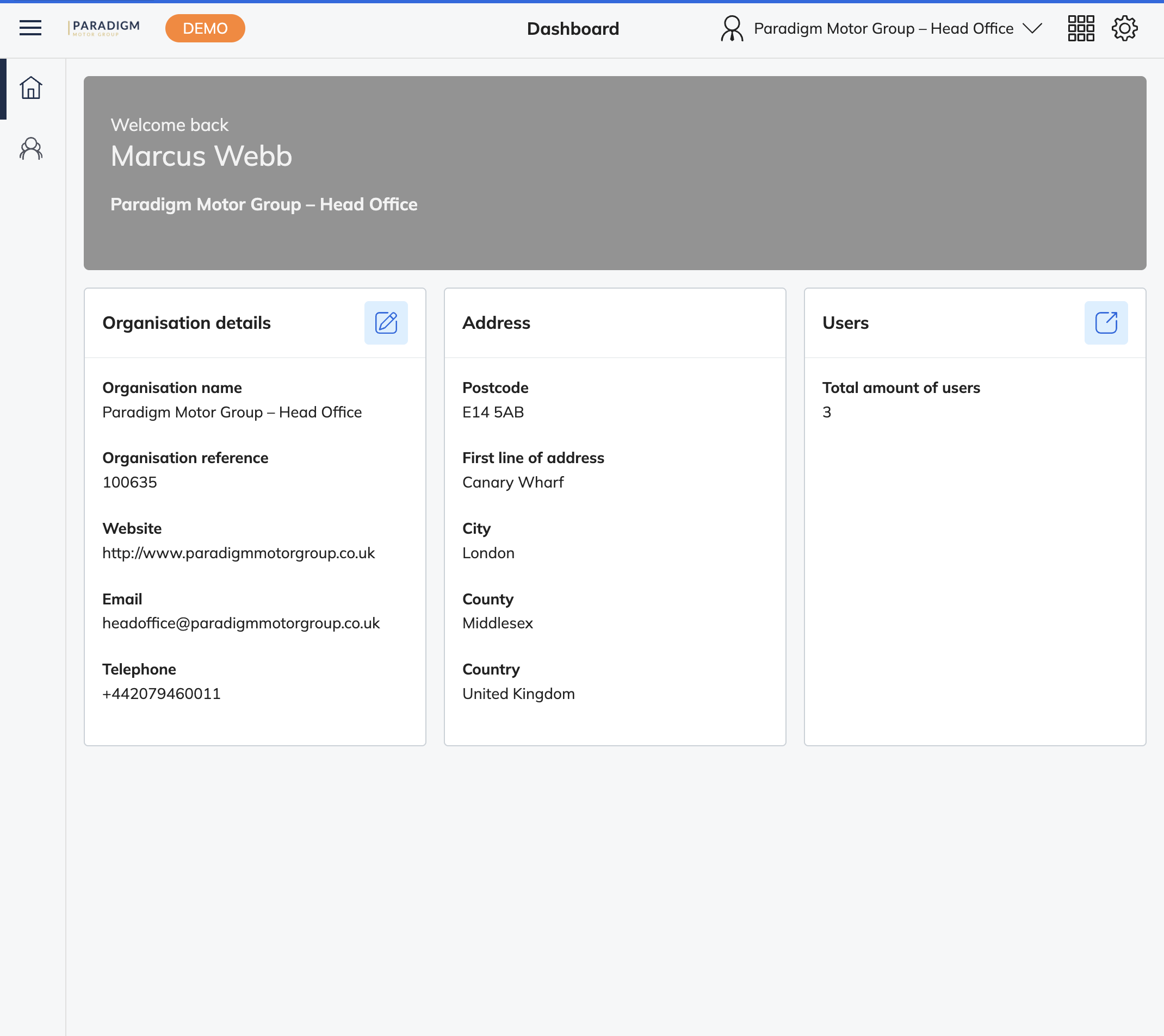 Invite Users panel showing organisation selection, role dropdown, email field, and Invite button