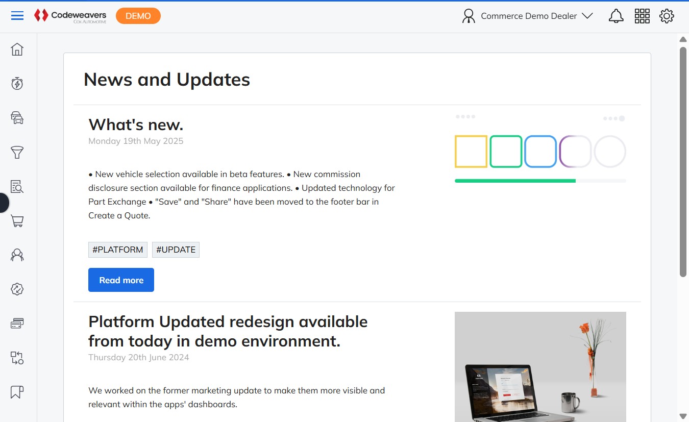 The News and Updates page showing a list of recent platform changes