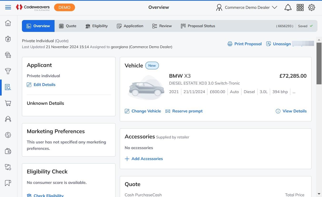 A lead's Overview page showing customer details and associated activity