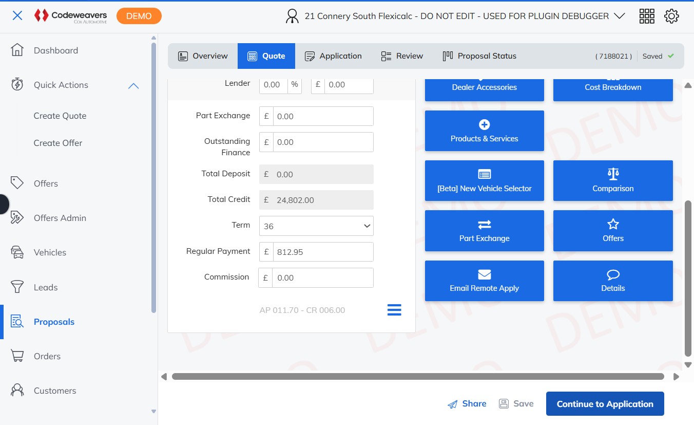 The finance application form showing personal and employment detail fields